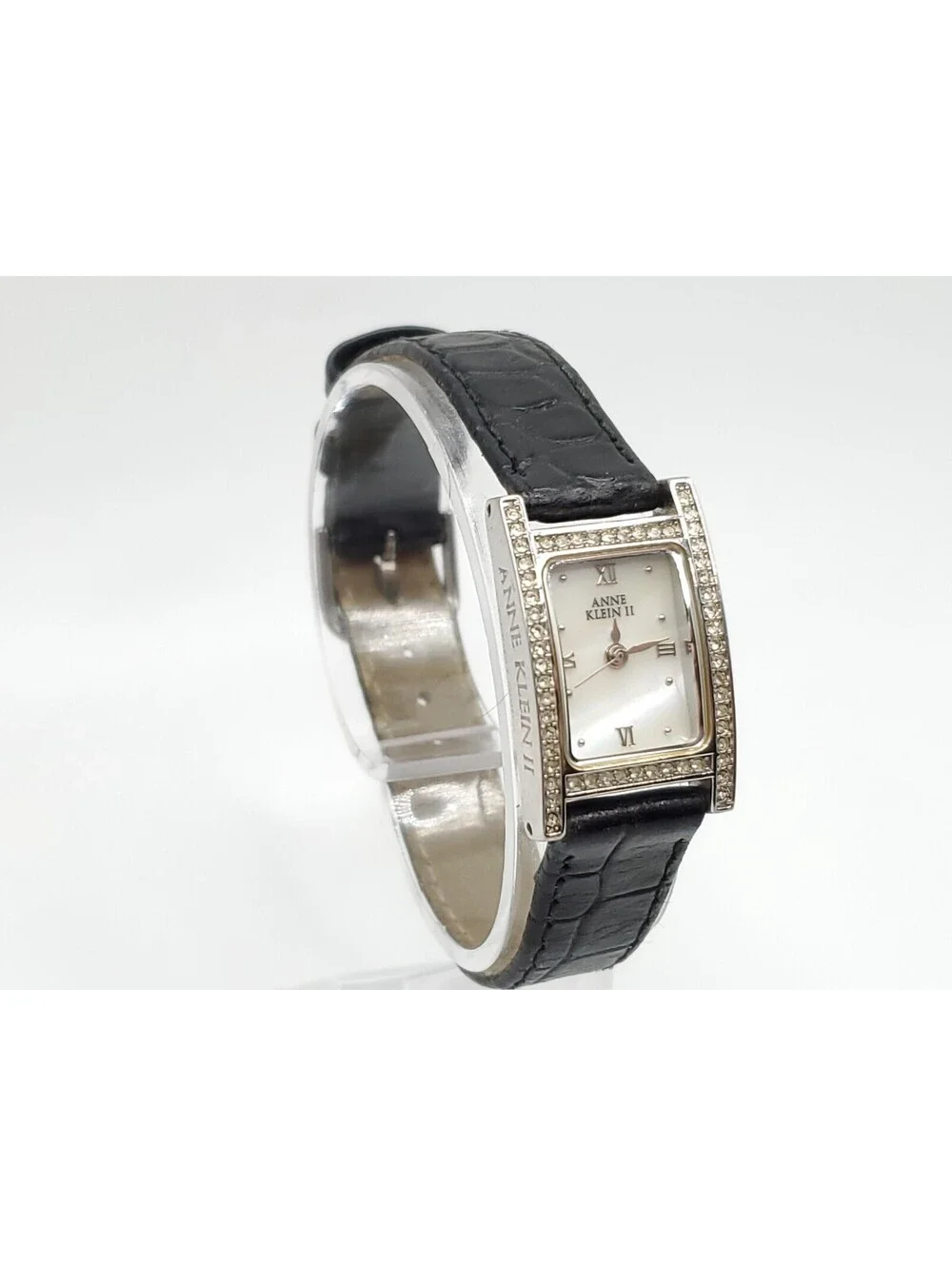 Anne Klein II MOP Dial Rhinestone Bezel Tank Syle Quartz Watch New Battery 16mm